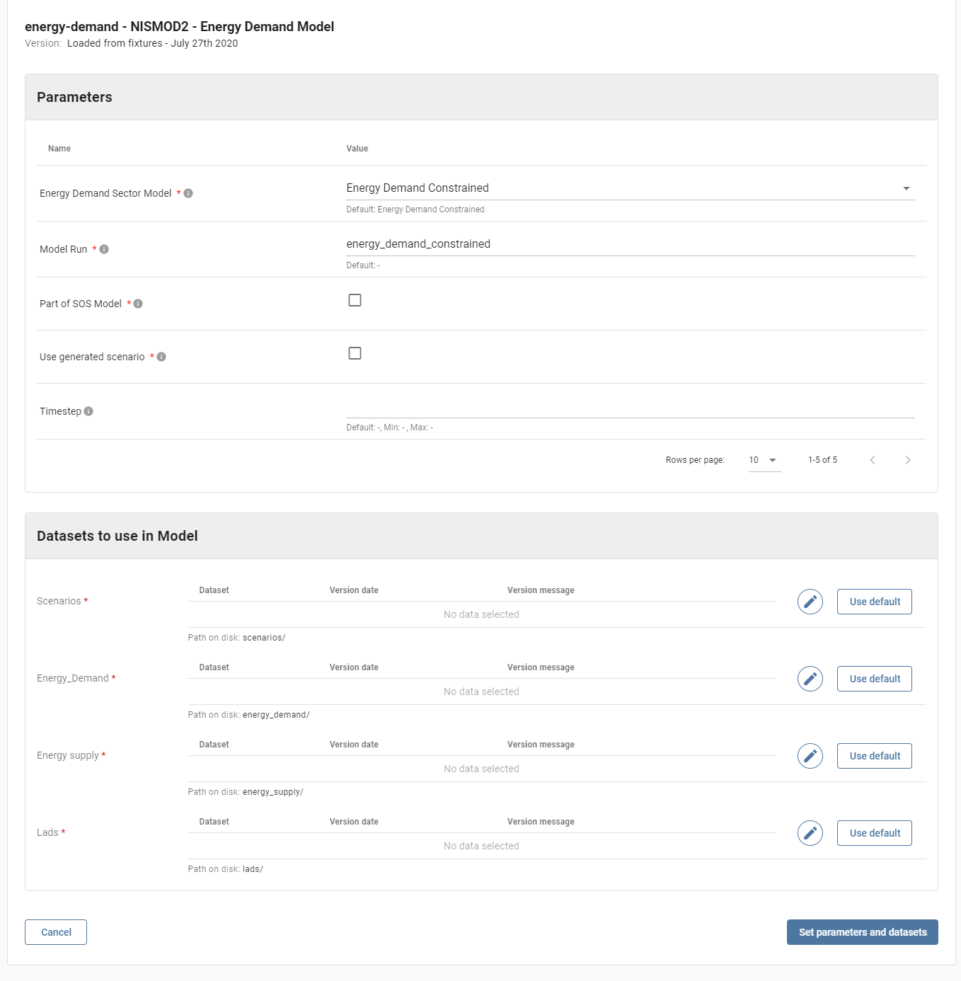 create workflow parameter set values model step
