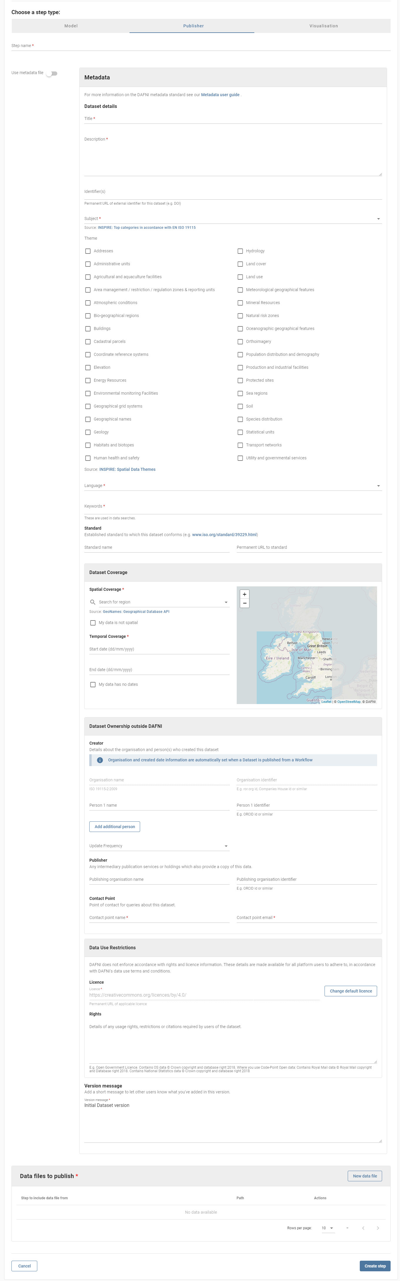 create workflow publisher step metadata form